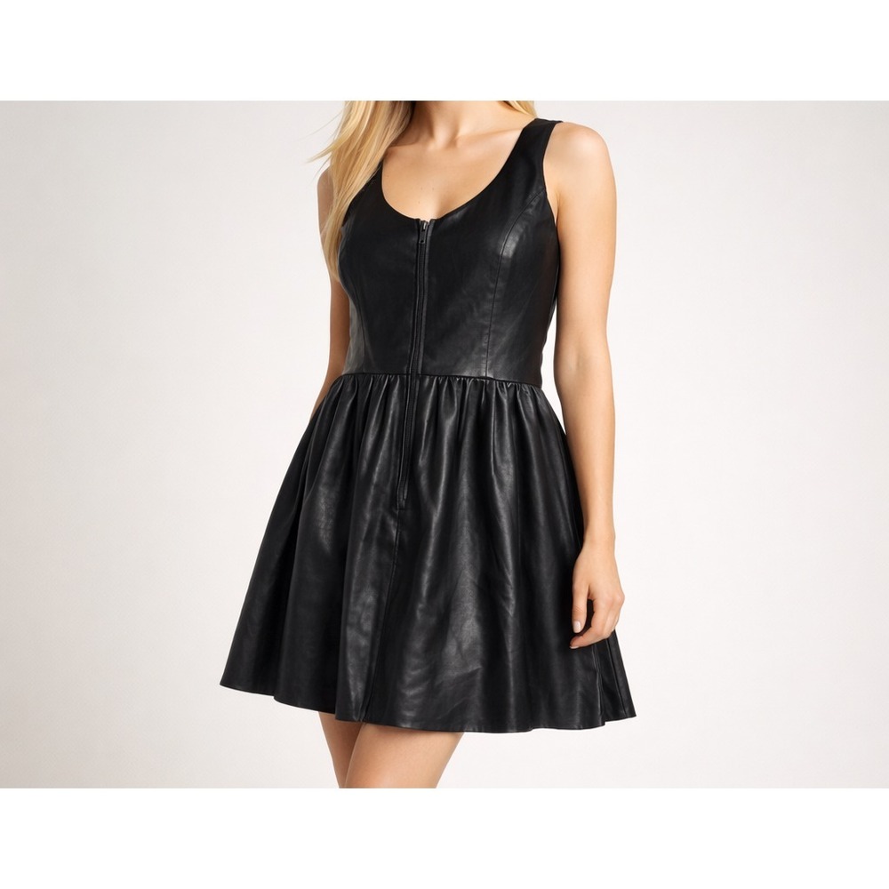 Vakko Sport Black Faux‎ Leather Dress Structured Fairy Goth Witchy Size XS
